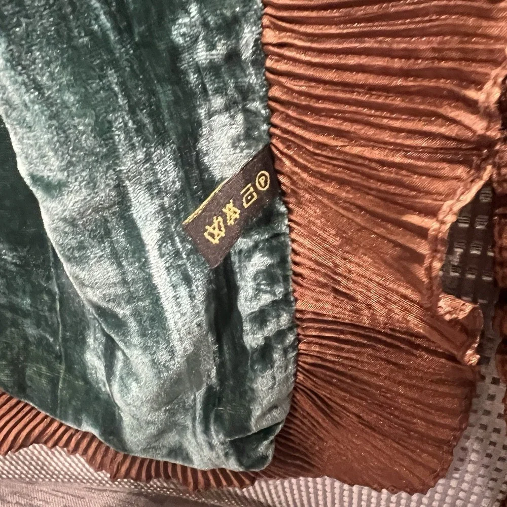 Rayon Crinkle Trim Crushed Velvet Scarf Brown  Blue Green Glamour Artsy Festival